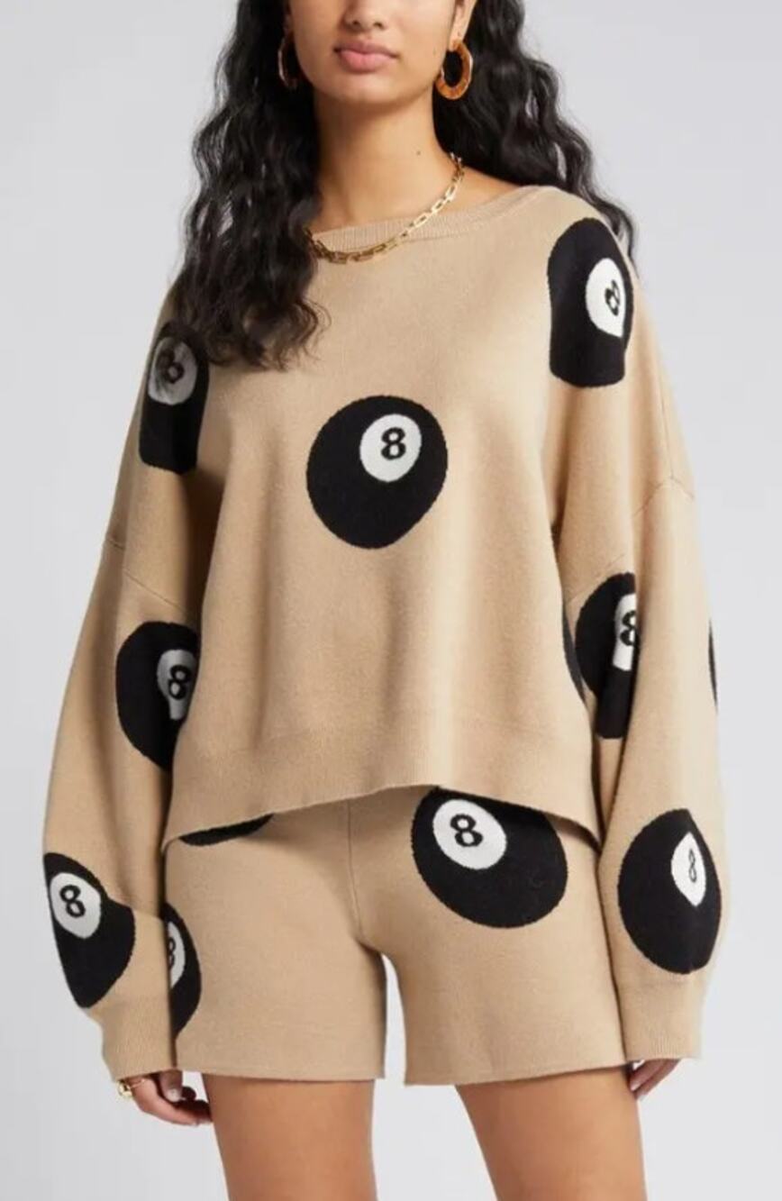 Dressed in Lala The Future Is Now Sweater Tan 8 Ball Graphic Oversized Women's S